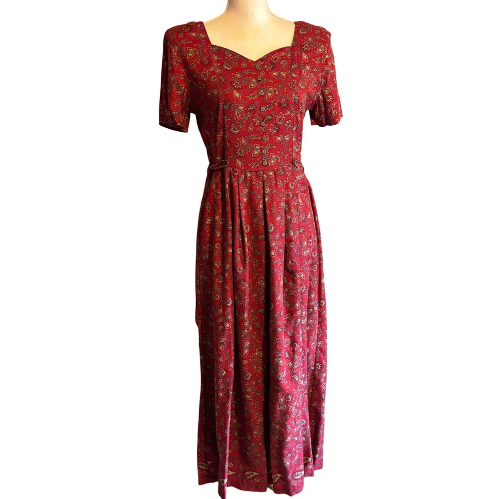 Erika Studio Vintage 80s Red Floral Maxi Dress Small Prairie Country Western